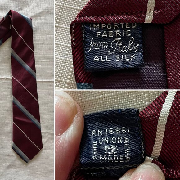 Vintage Burgundy Red Striped Silk Mens Tie Necktie #103 3.25"W by Damon Creation - Picture 3 of 5
